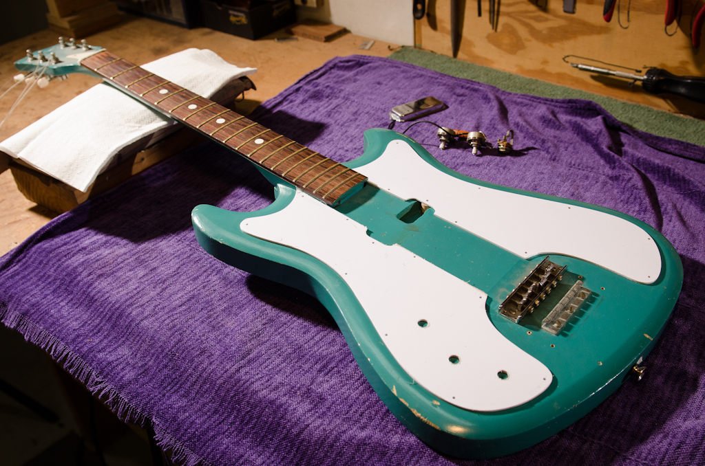Both new pickguards are finished: 1. the replacement guard without the control mounting holes, and 2. the new lefty guard for the new control location.