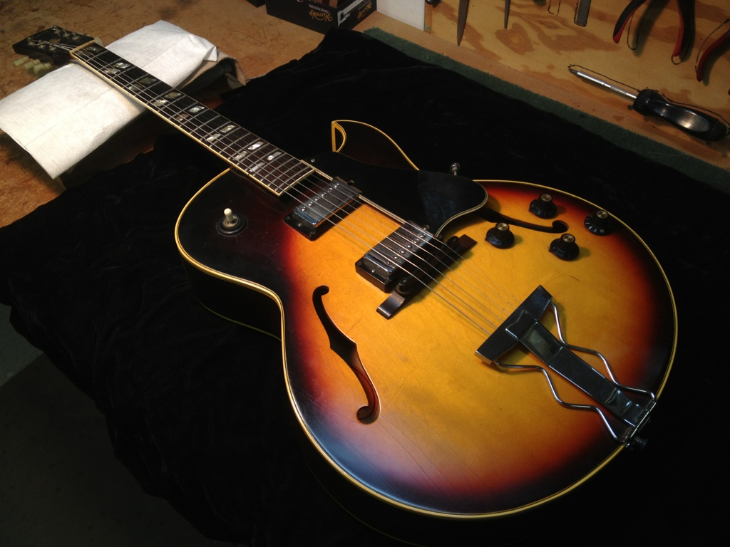 1967 Gibson ES 175-D in for new frets.