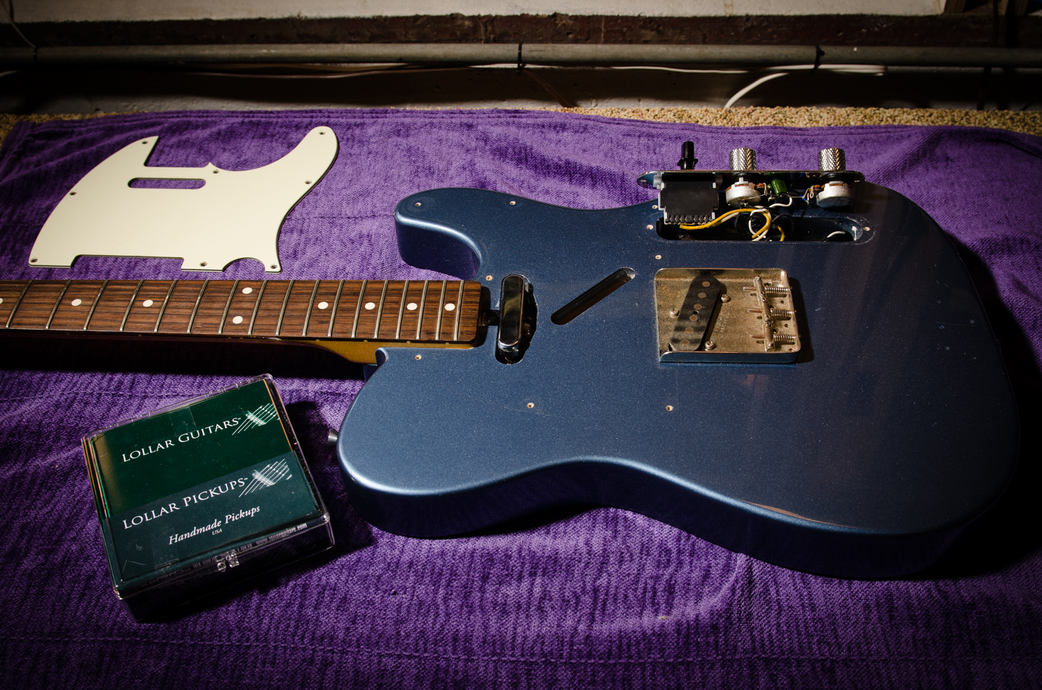 Strings and pickguard are removed and the control cavity is ready to access the circuit.