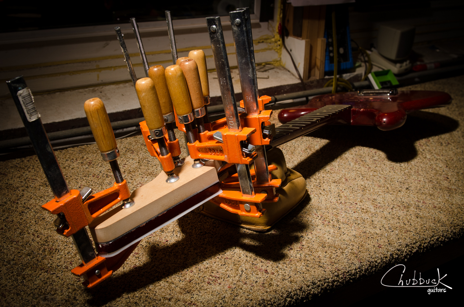 Once in three pieces, the guitar is now whole again. But there are a slew of missing pieces in both the head and heel breaks that need to be addressed before prepping for the spray booth.
