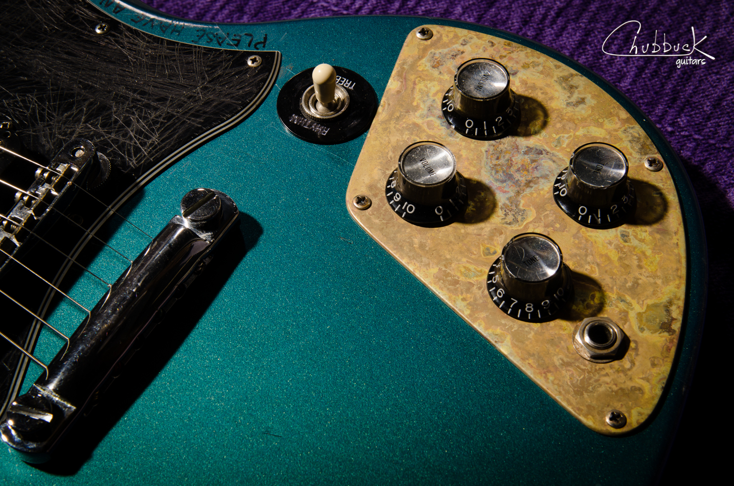 I decided to use a piece of brass for the control plate. It machines easily and also allowed me to patina the finish. I thought this well-played guitar would look odd with a bright shiny brass plate. I used alternating applications of muratic acid and bleach to get this result. *note these chemicals can be extremely dangerous to your health!!! Gloves, eye protection, respirator, adequate ventilation and common sense are a must.