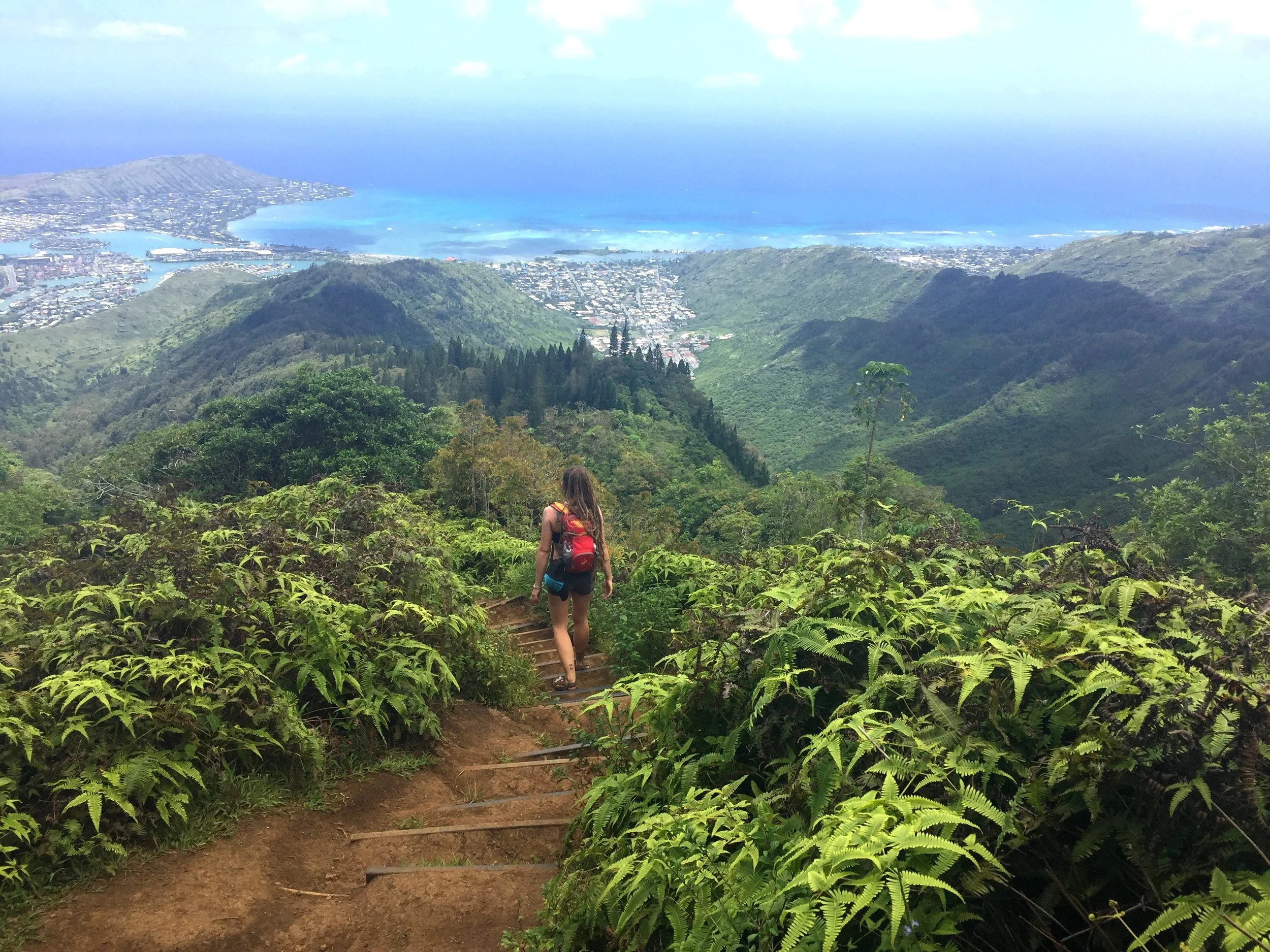 Overlooking Hawai'i Kai on the left and the very end of Waikiki Beach on the far right during the descent. We could see the entire East side of O'ahu during this fantastic hike. 