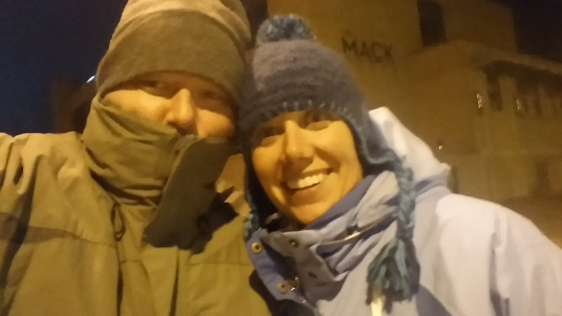 It's too cold to be smiling, so I must be delirious! 