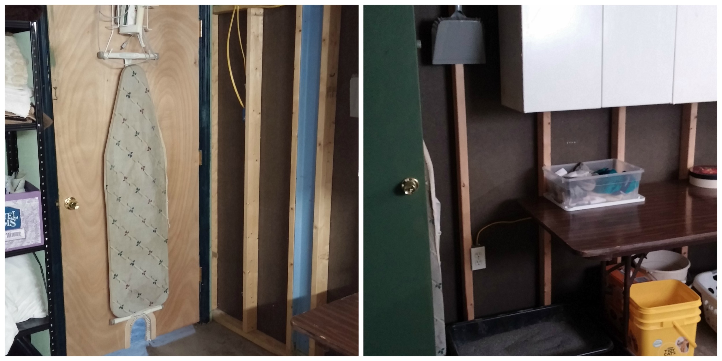 The laundry caddy and the area where the file cabinet used to be, now freed up for other things. 