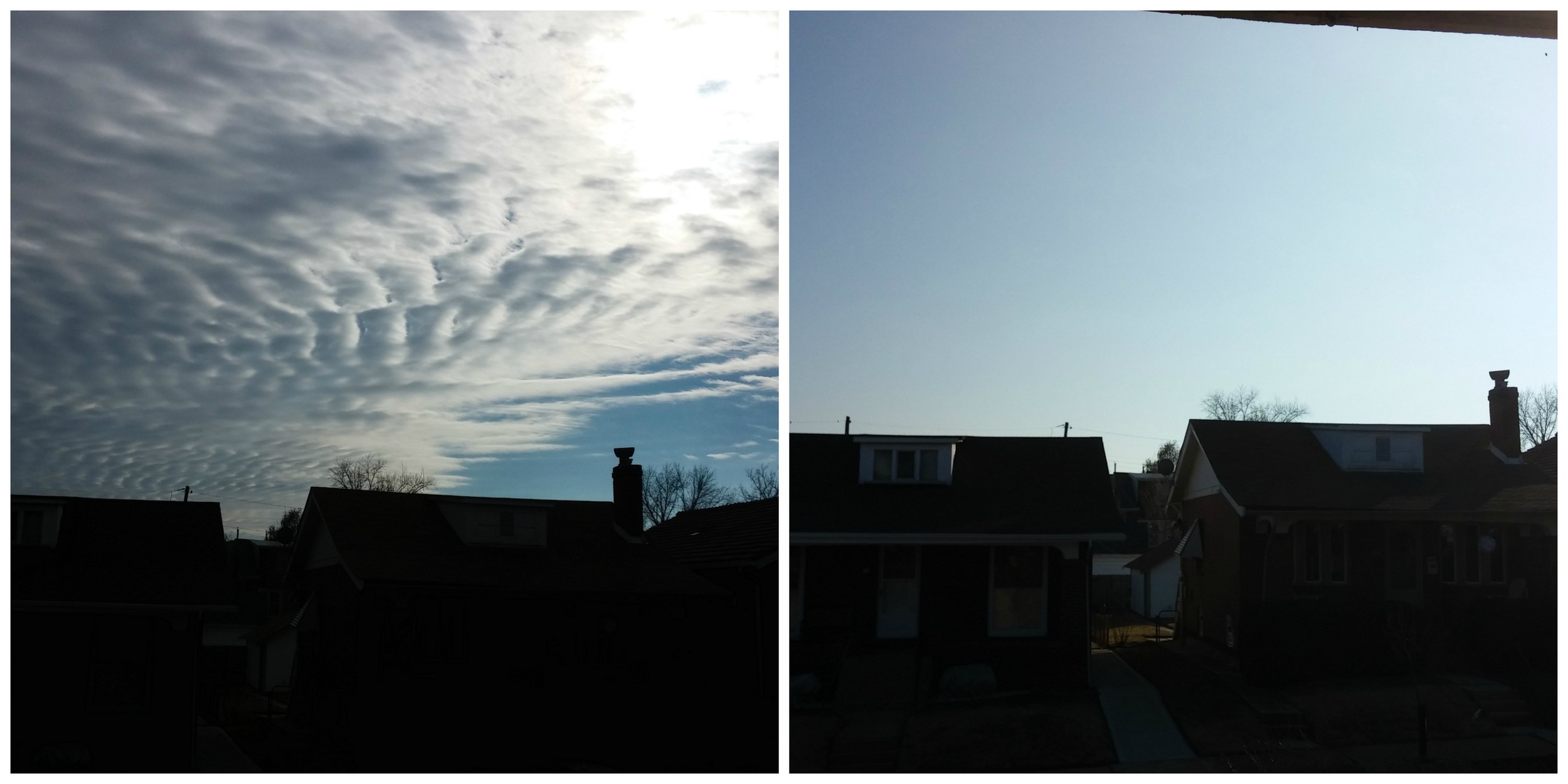 Beautiful clouds before my run (and solid gray clouds to the east). And nothing but sunny blue skies 30 minutes later. 