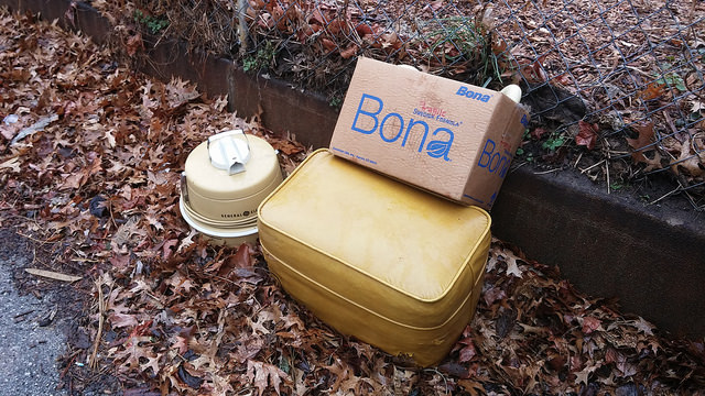 We saw this General Electric vacuum cleaner with accessories in the alley today during our dog walk. I did not take it home, but I was curious.