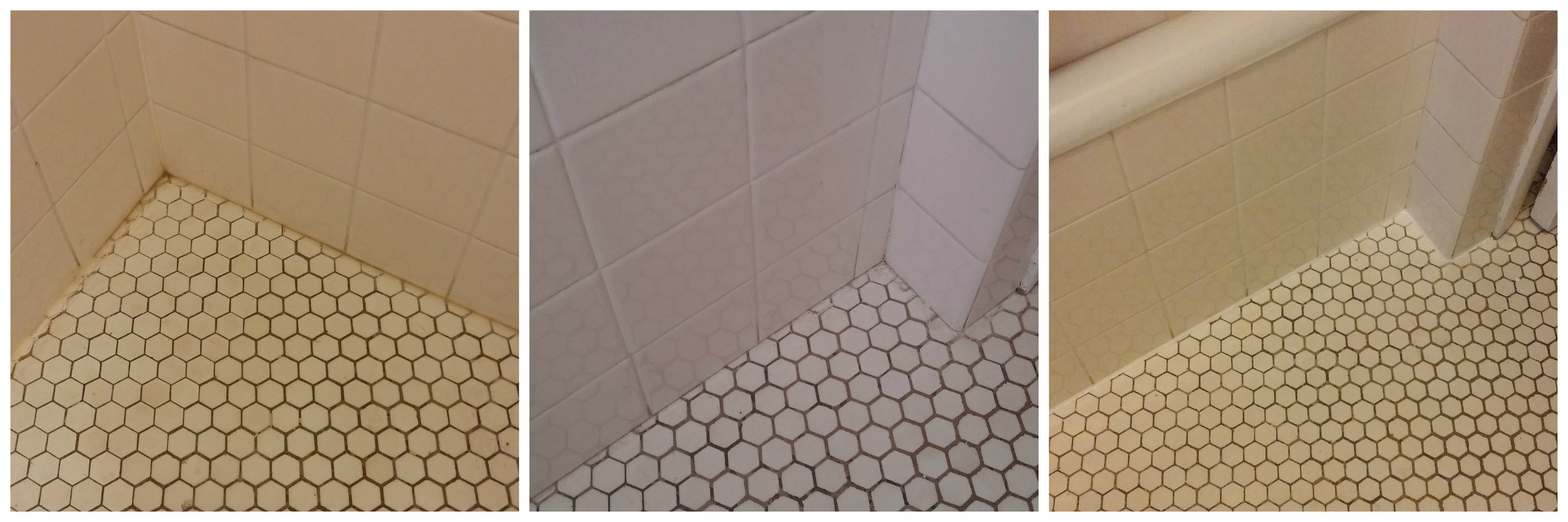 Old caulk, no caulk and new caulk