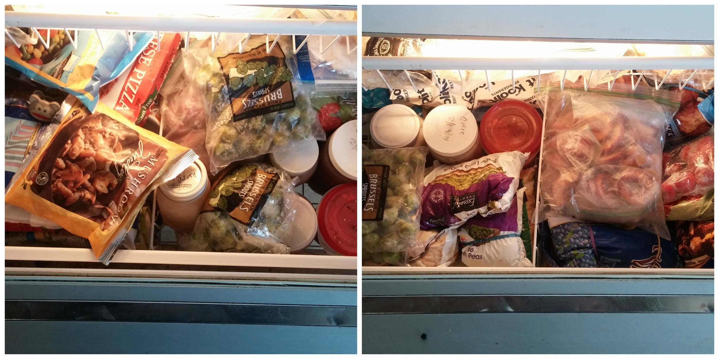 Bottom of upstairs freezer drawer. I forgot to take a "before" pic of the top. There's still a lot in there, but it went from very messy to very full, but somewhat organized.