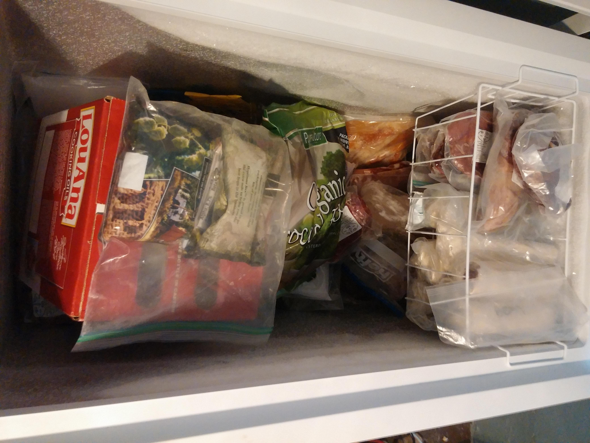 A lot of food, but can your find the ground beef? (That suspicious green stuff in the bag on the left is hops, which Eric uses to brew beer.)