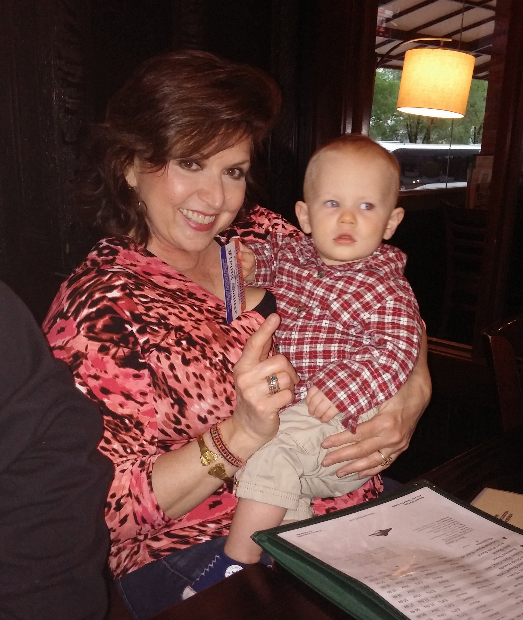 My beautiful friend, Paula, and the cute-but-distracted Davis. You can see that what she says about how she wears her makeup is true. She looks nice, but natural. 