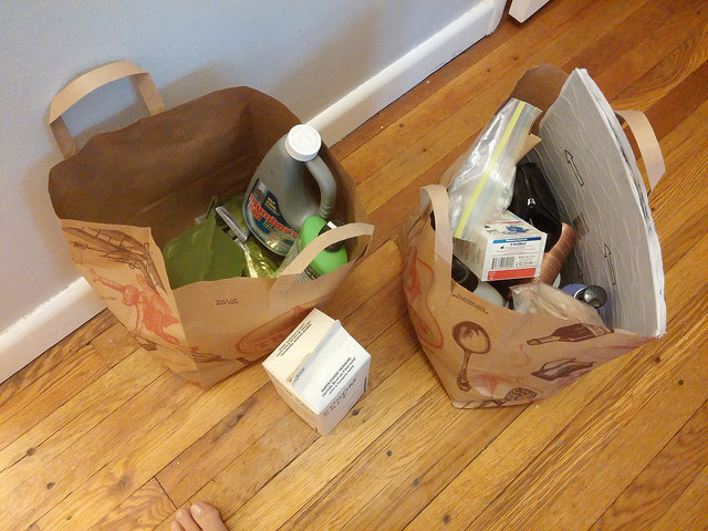 Stuff that went downstairs on the left, and stuff that went away on the right. And my toes, which I kept.
