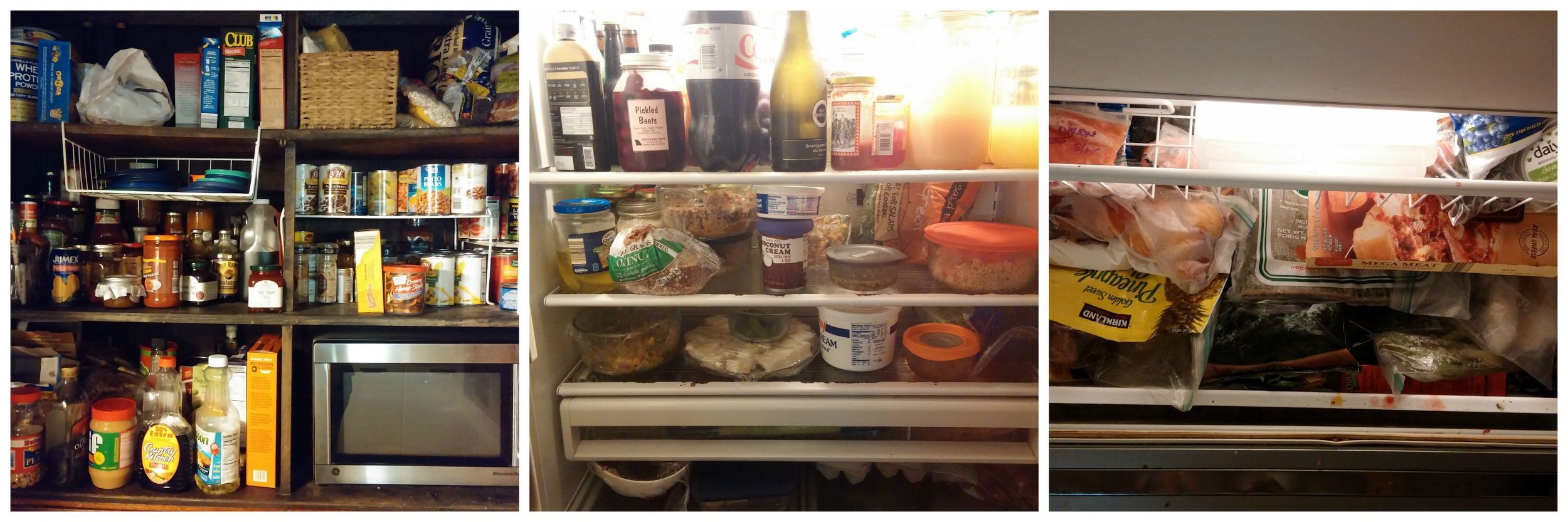 Pantry, fridge and freezer, all pretty full. 