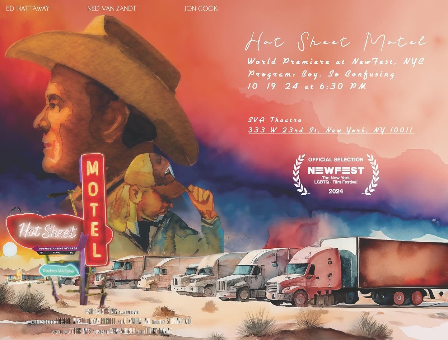 HOT SHEET MOTEL in dreamy pastel watercolor for our digital post cards, thanks to @actually_really_nice ! Screening details are here. DM me if you want to attend, I may have an extra ticket with your name on it 😏