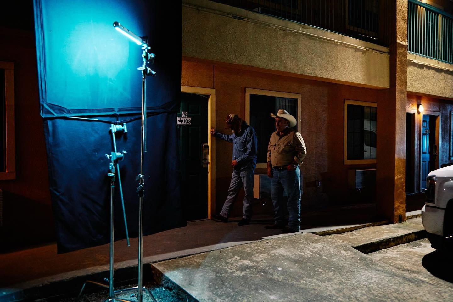Hot Sheet Motel filmed a little over a year ago, and the wonderful @heyjinnij sent me some sweet BTS photos to remind me how far we&rsquo;ve come. Real proud of this one, and grateful for the crew who stayed up two very hot Texas nights with me to fi