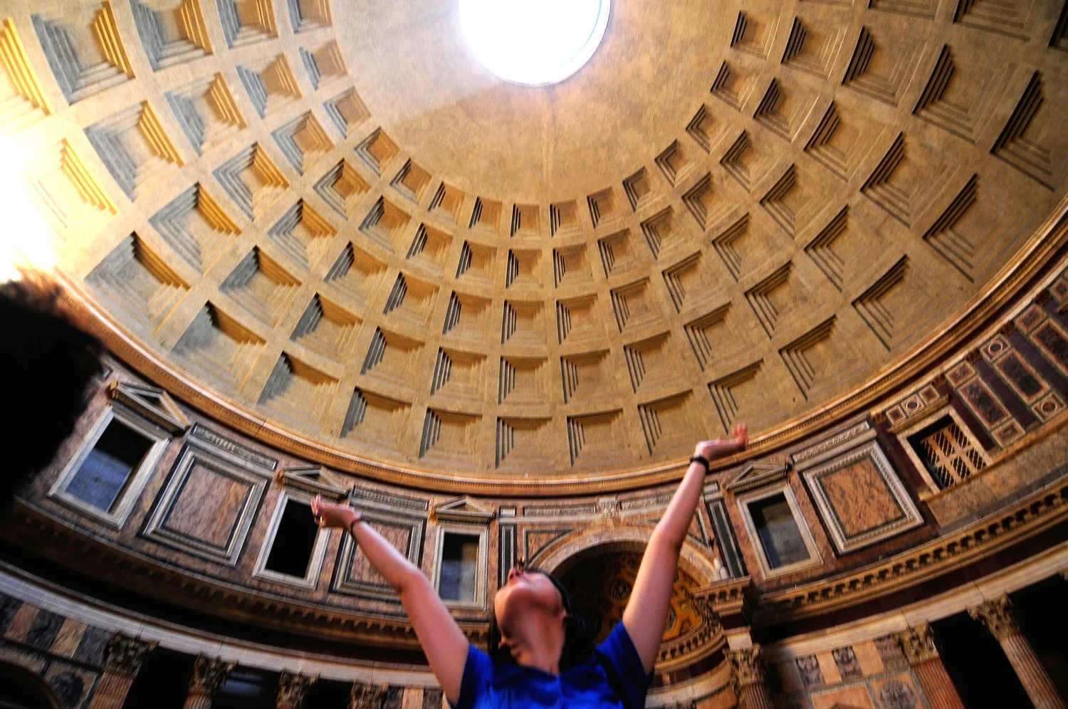 The Pantheon with a happy tourist