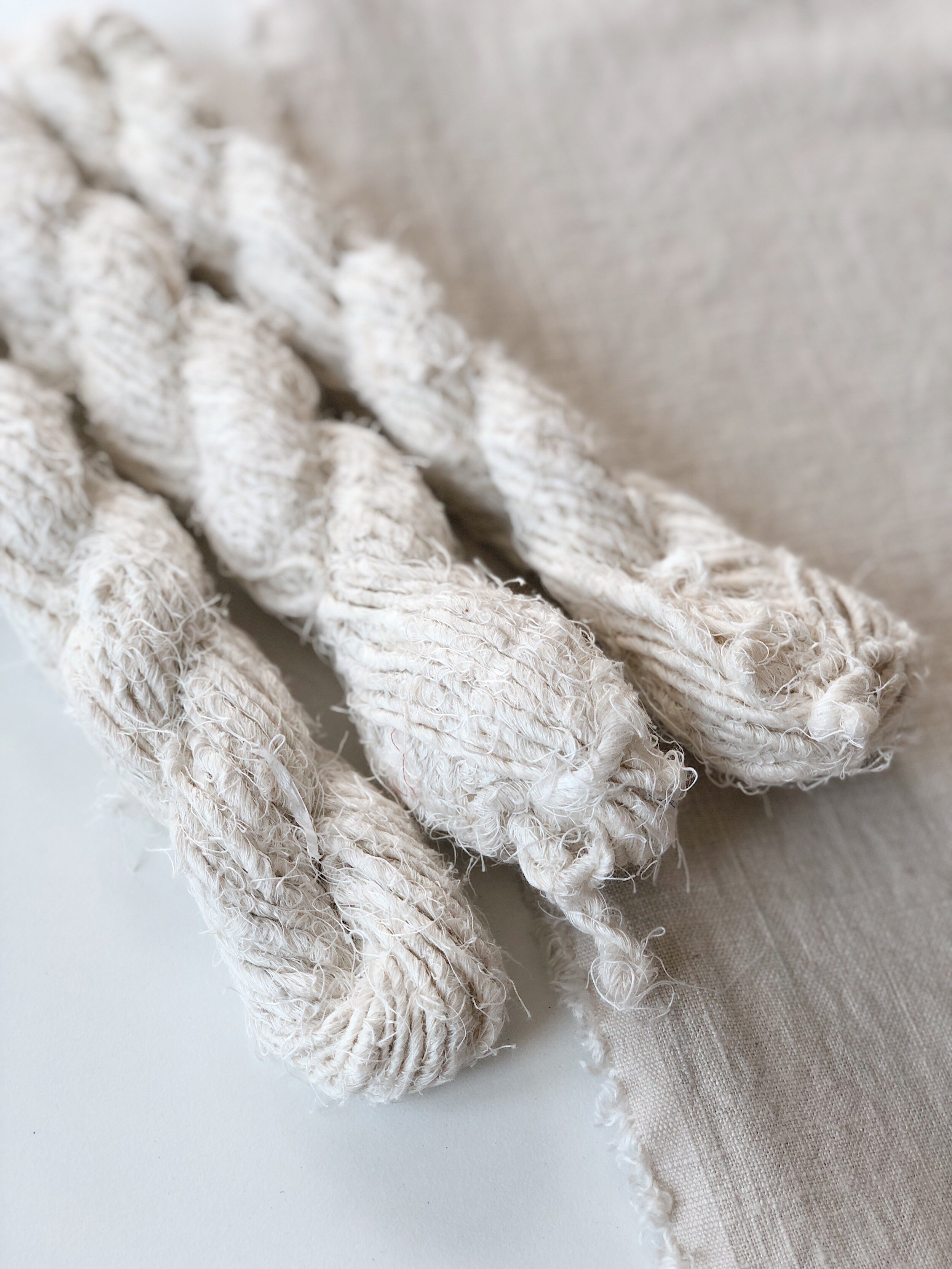 chunky recycled linen thread: bleached — Weaver House