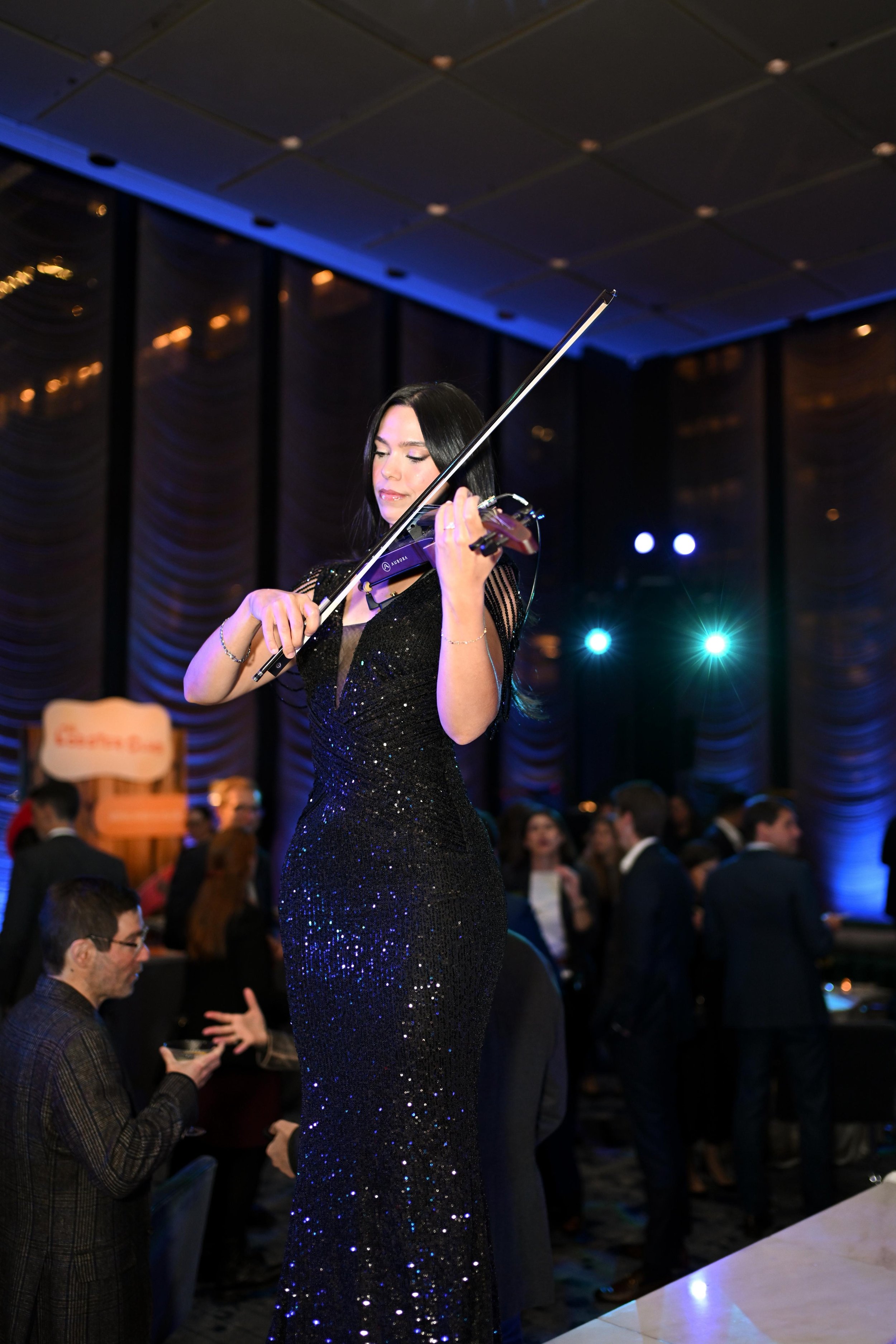 Female electric violinist at The Pool, NYC