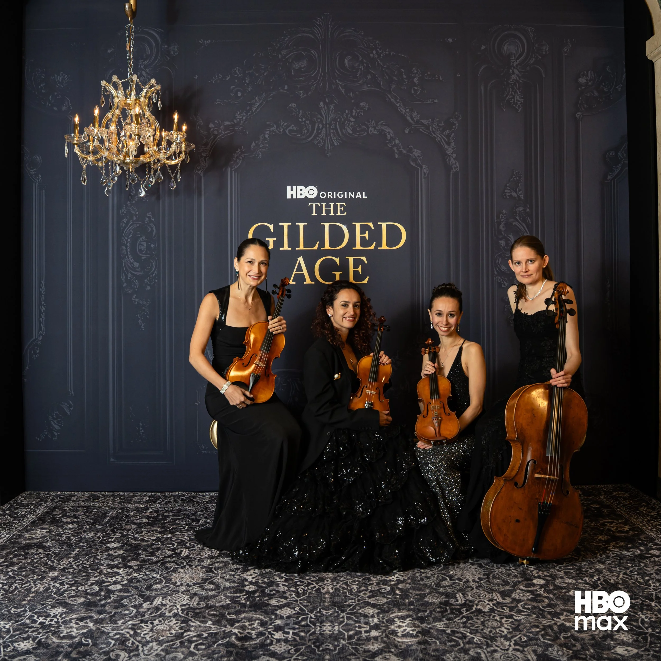 Stunning all female string quartet playing at the HBO  "Gilded Age" gala night. The Plaza Hotel NYC