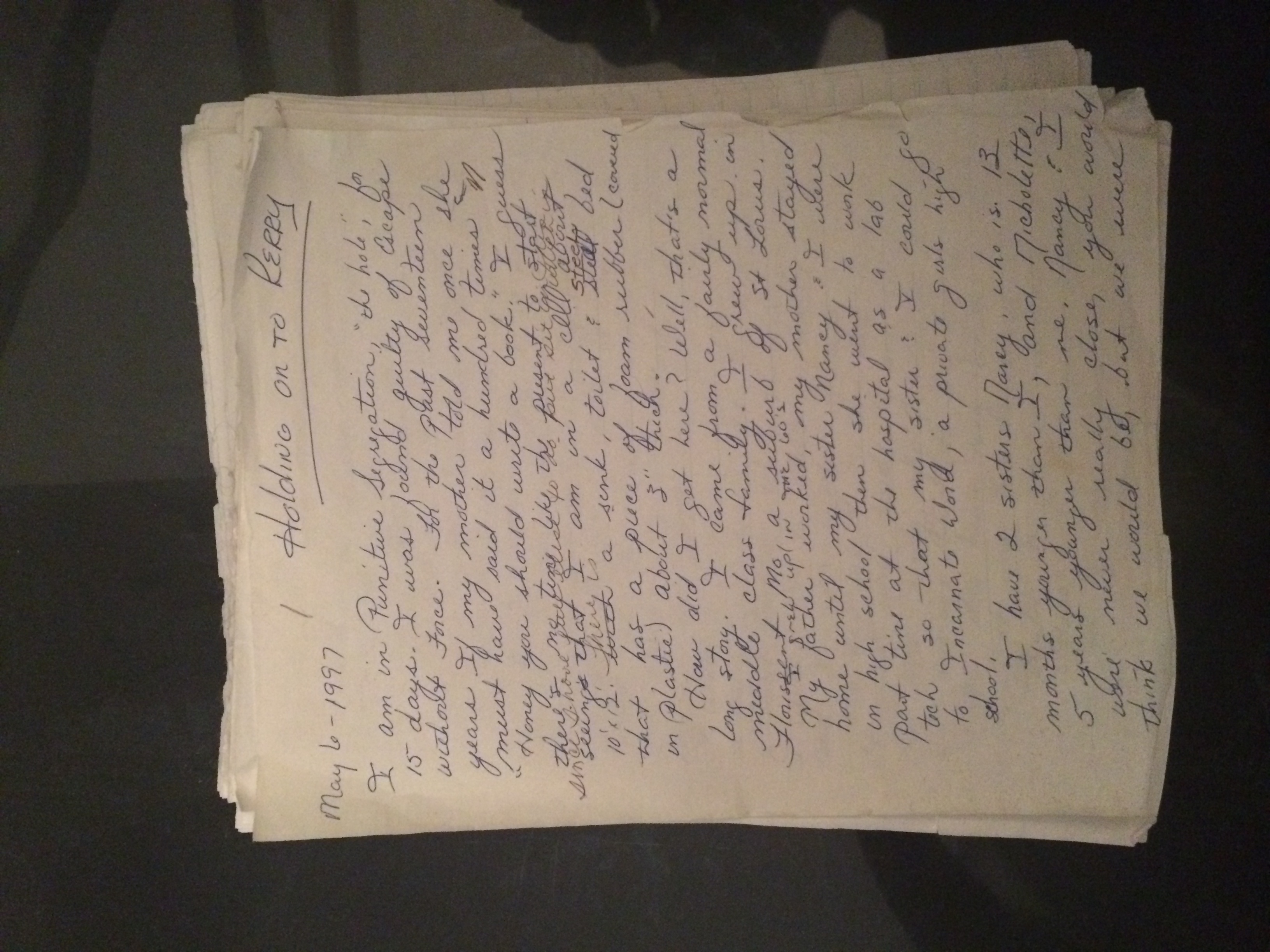 The original draft of She Can Fl y , written while Kerry was in solitary confinement
