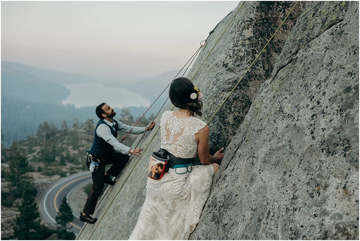 adventurous rock climbing wedding photos in truckee, California