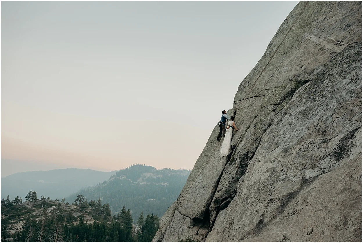 adventurous rock climbing wedding photos in truckee, California