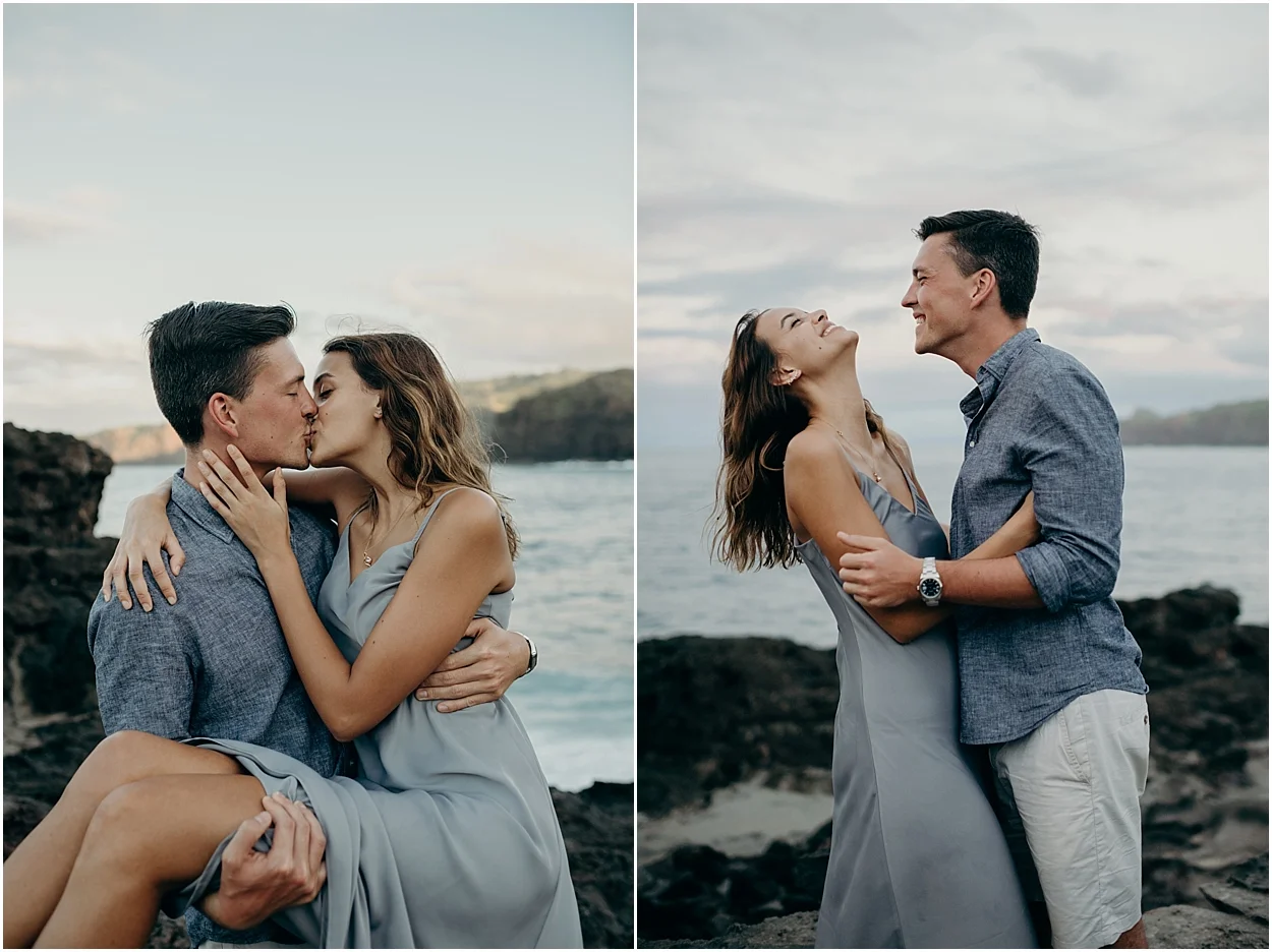adventurous maui engagement session at nakalele point
