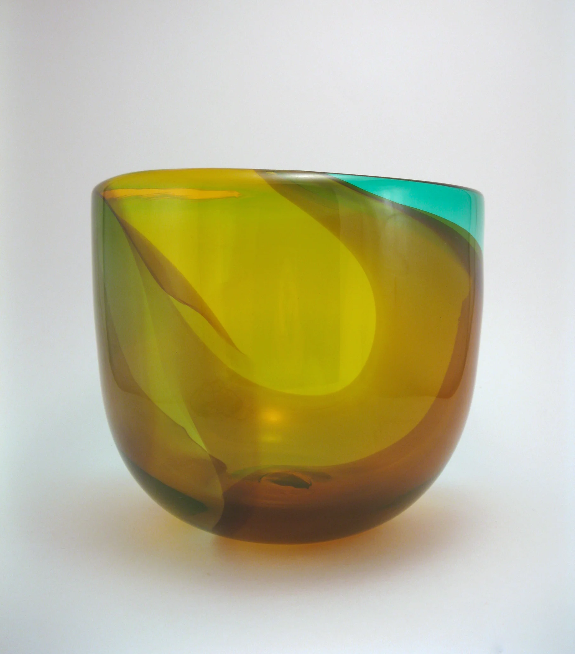 Green and Golden Blown Glass Bowl