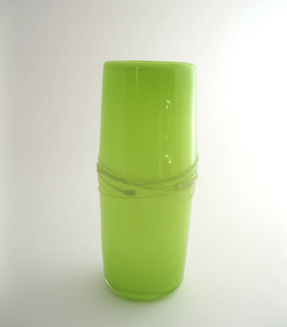 Apple Green Blown Glass Vase with Gray Threads