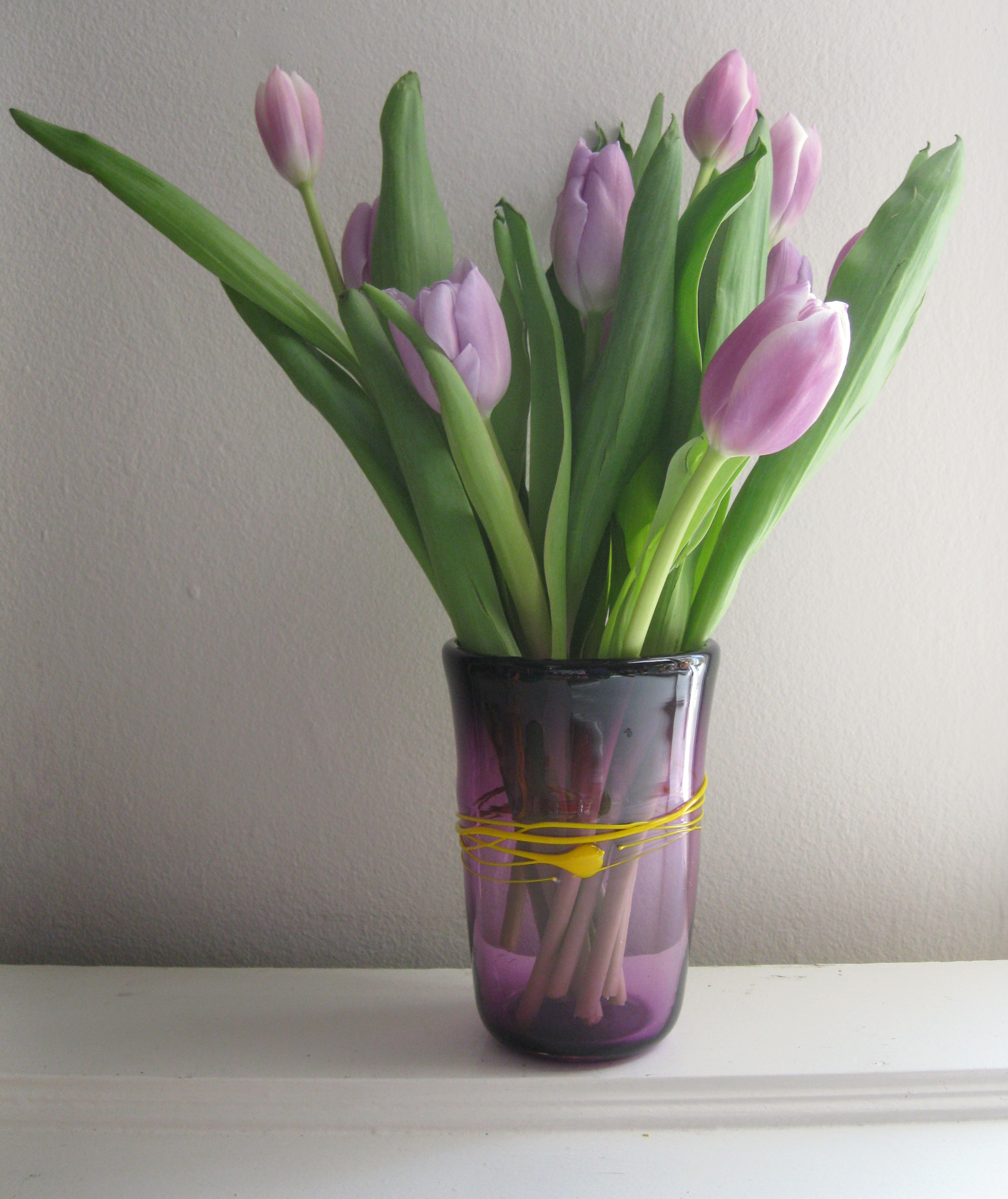 First Signs of Spring Blown Glass Threads Vase Violet and Yellow