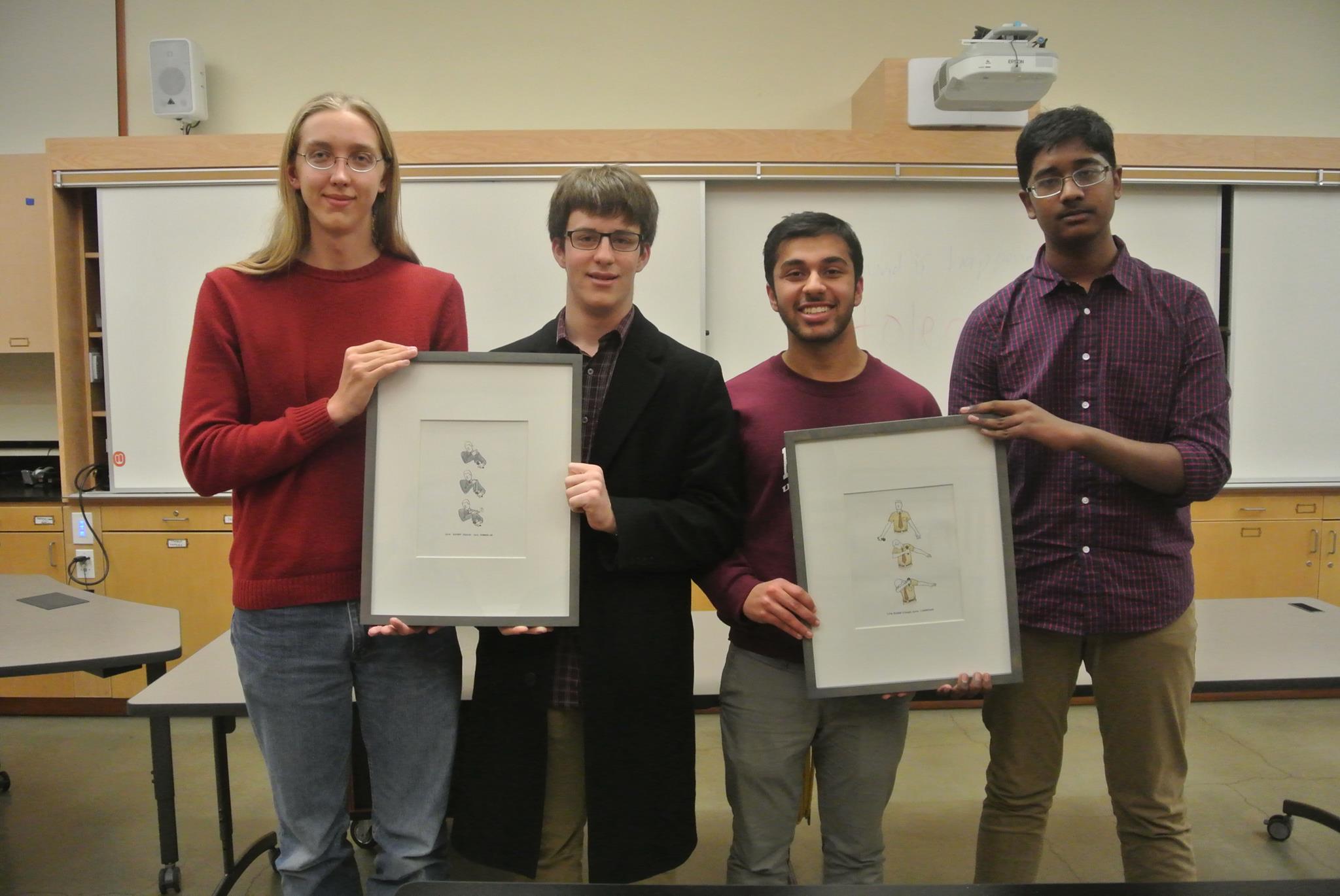 (from left) Los Altos's finalist duo of Steven Herman & Spencer Dembner and Dougherty Valley's championship team of Sameer Ziaee & Chait Sayani
