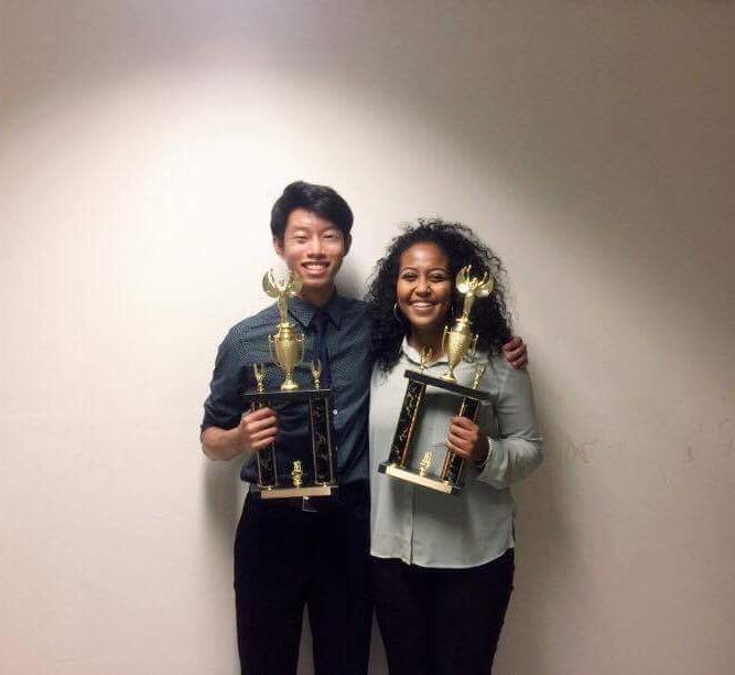 Oxford Academy's Jon Le (left) and Kalkidan Tewodros (right) securing first place