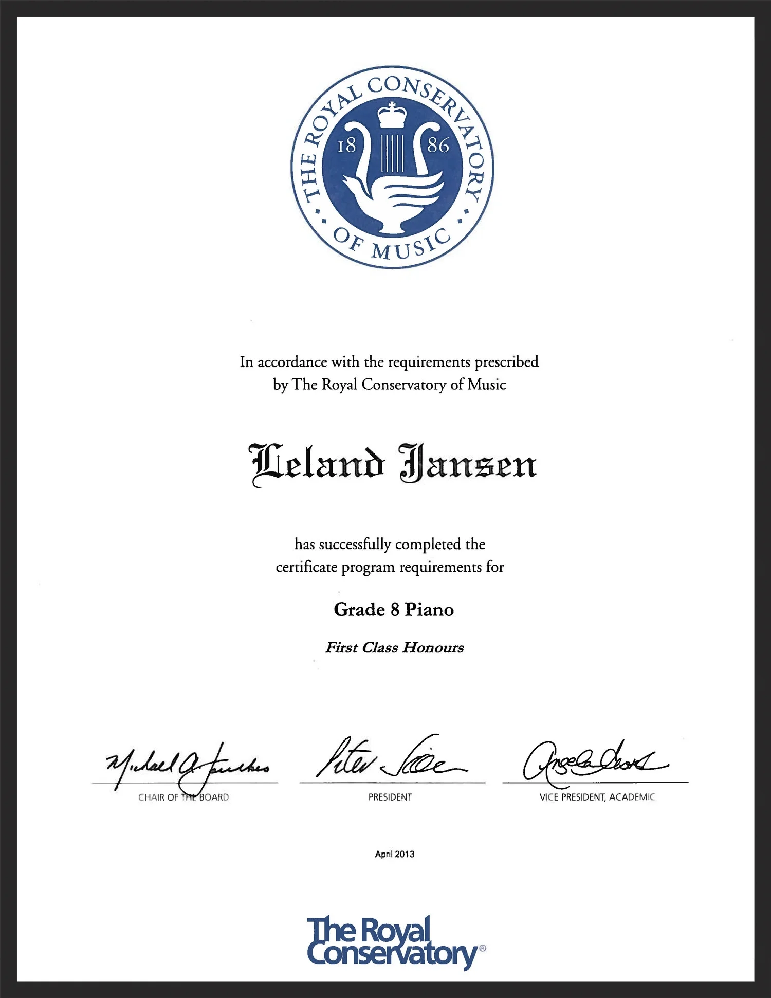 Grade 8 Piano - First Class Honours