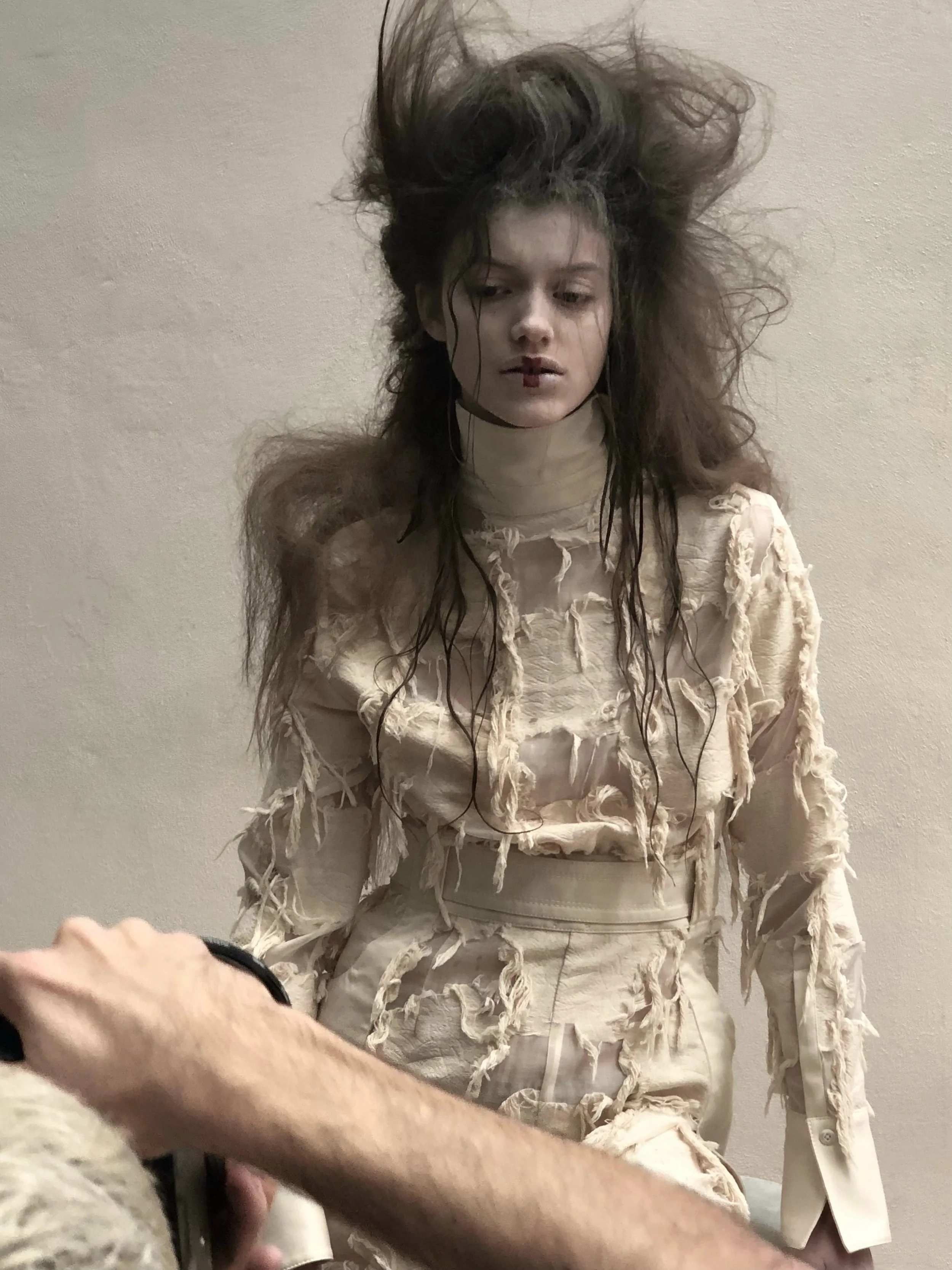&lsquo; 

Behind the scenes 

This hair?  When an inner feeling/vision comes to life without questioning it.  The shape arrives in its expression. 

Photographer @fabienkruszelnicki 
Model @aurore.franche 
Styling  @gro.curtis.studio 
Makeup @rennobu