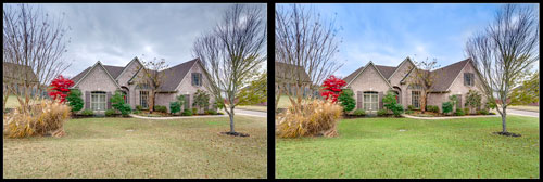 Before and After example of lawn and sky enhancement