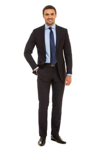 Full suit and tie for gentlemen. Dress shoes only. Dress as you would for a corporate job interview.