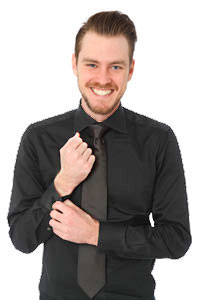 Black dress shirt and slacks for the gentlemen. Jacket and tie are optional. Black dress shoes only.