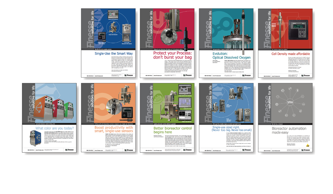 Finesse Solutions Series of biotechnology product ads