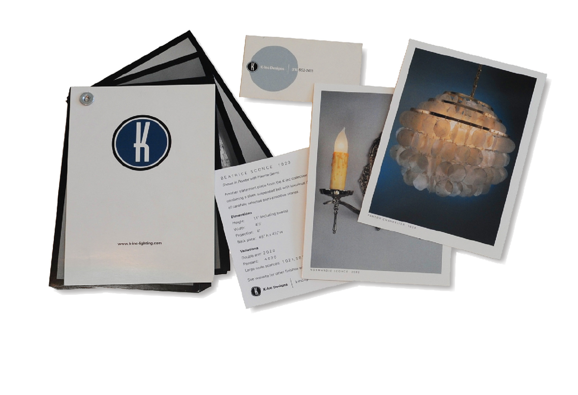 K-inc Lighting Modular easy-assemble spec book/brochure made from print-on-demand postcards