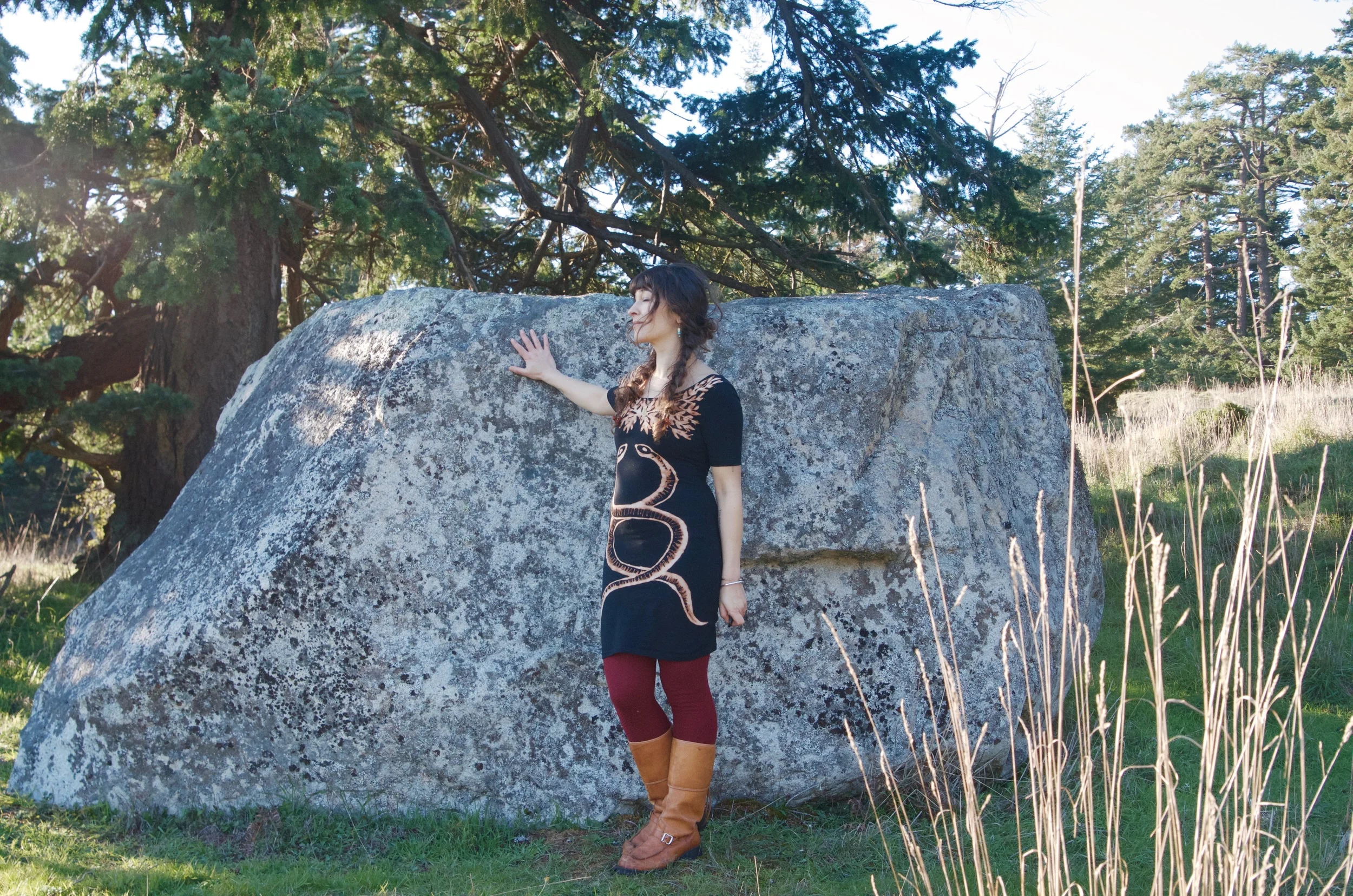 Dress- my absolute favorite, from The Brass Arrow , along with my absolute favorite new earrings 2015. (Someday, maybe I'll write about clothes again too!)/ tights- gift from my mom 2014 <3/ boots Finnish Lapikkaat-bought from our neighbor 2009/ Kowichan sweater-The Island Ship Supply the first summer I lived here 2000!!!!