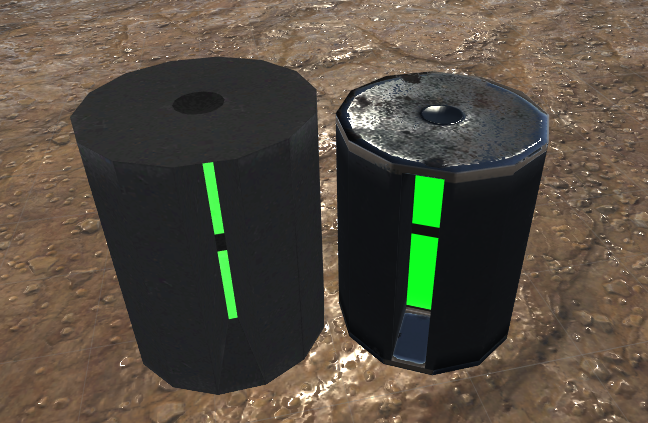 This is a before-and-after example of the PBS workflow. The one on the right uses far less polygons to give a much more reactive effect.