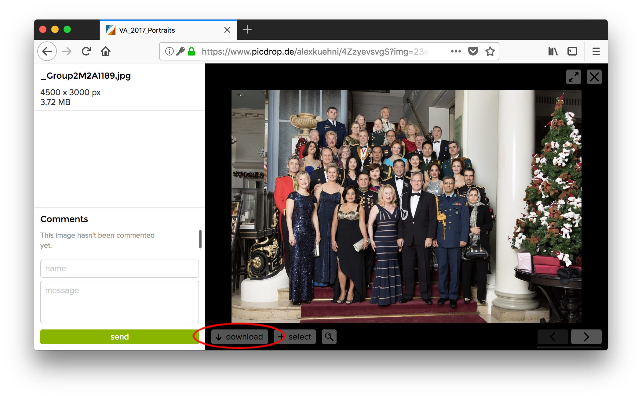 …or you can open a photo and then select the «download» button to download single images.
