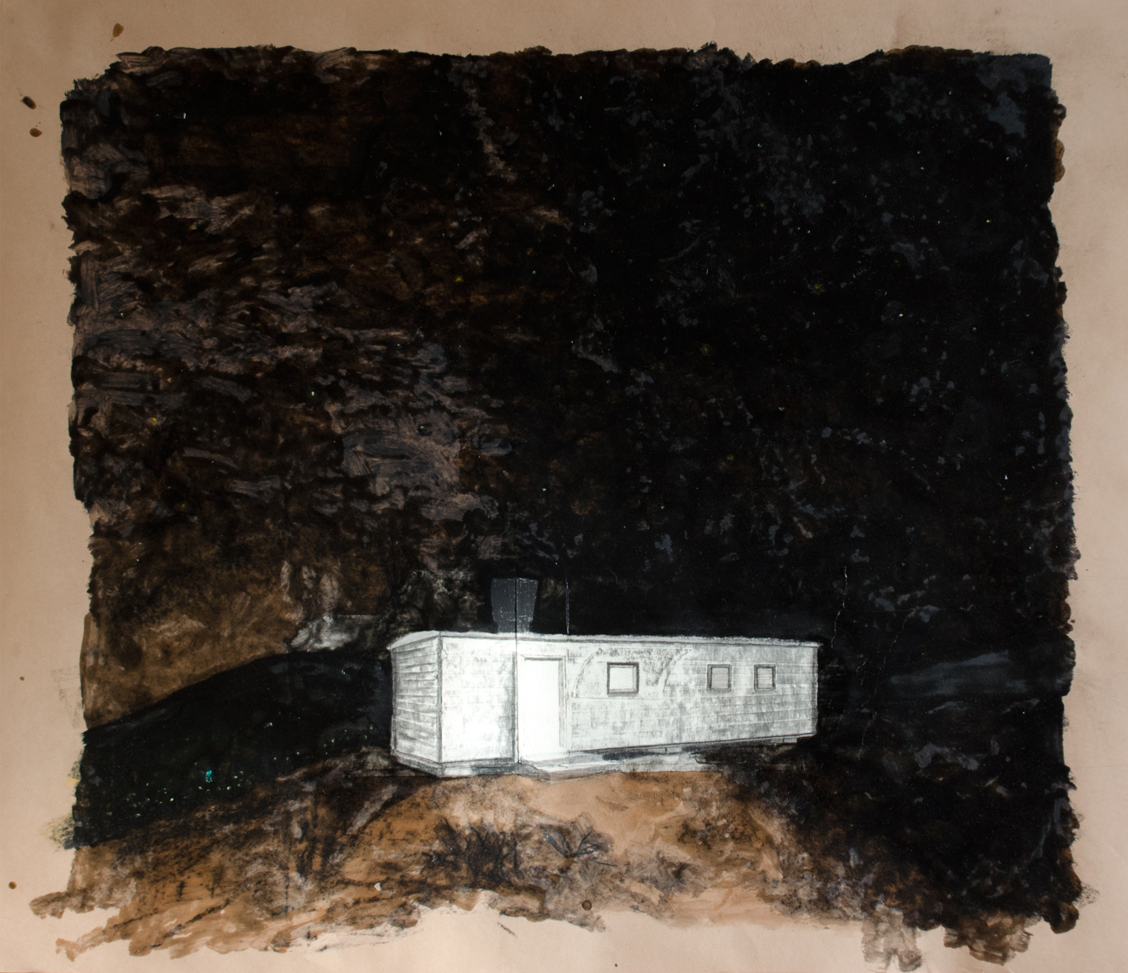 Megeron_Charcoal, Lacquer & Maskingtape on Brown Paper_70X70 cm_2012.jpg