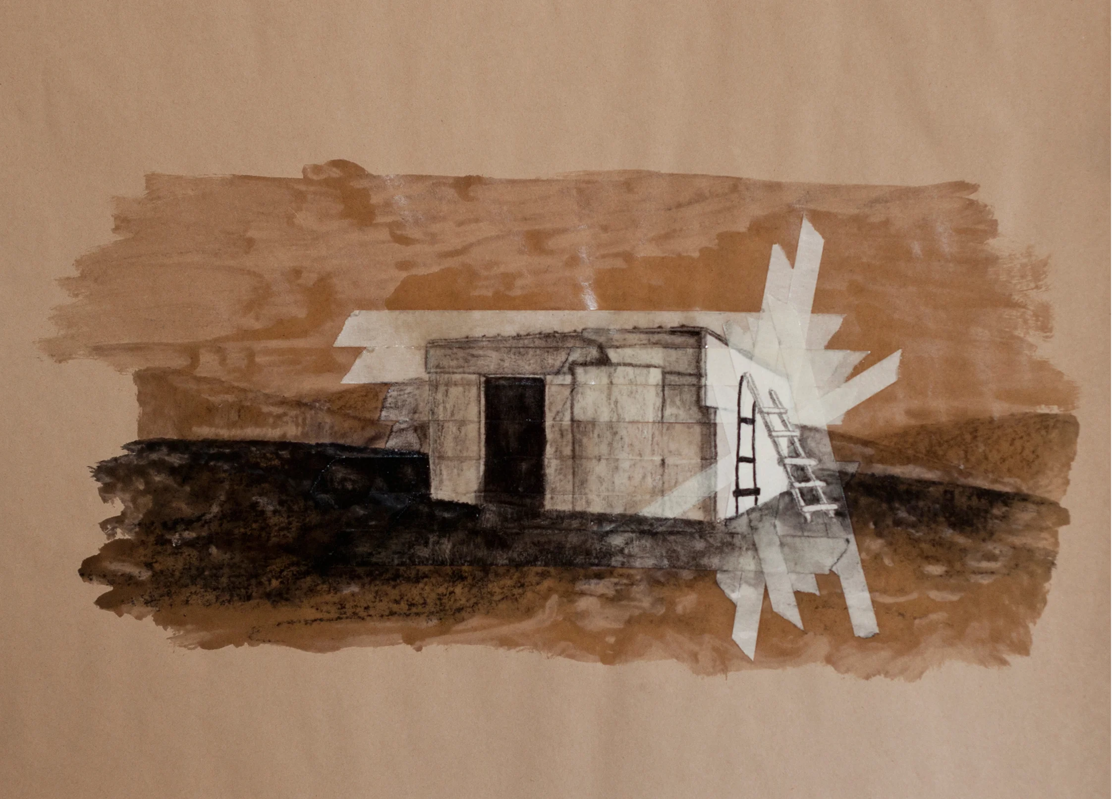 Megeron_Charcoal, Lacquer, Acrylic & Maskingtape on Brown Paper_30X40cm_2011.jpg