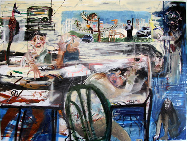 The-Table-Series_The-Sleep-of-Reason,-2009,-Oil-Spray-Markers-and-Collage-on-Canvas,-150x200-cm.jpg