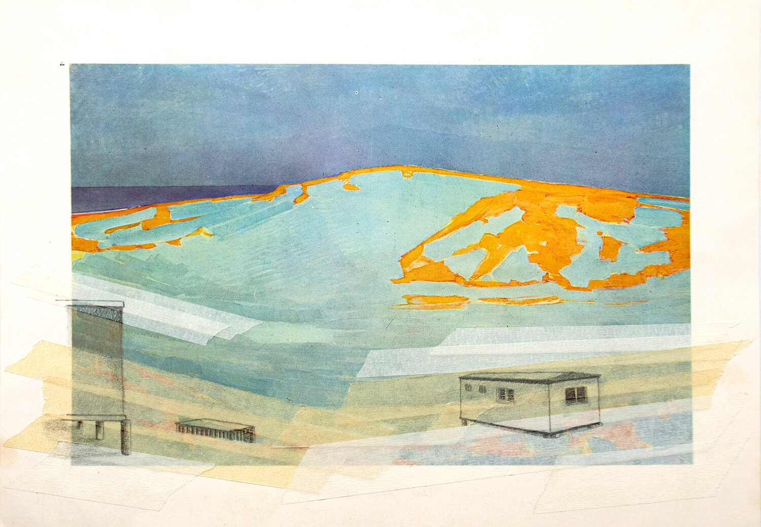 גאולת דיונות החול של מונדריאן (1910), עיפרון ומסקינגטייפ על הדפסה דיגיטאלית, 2013