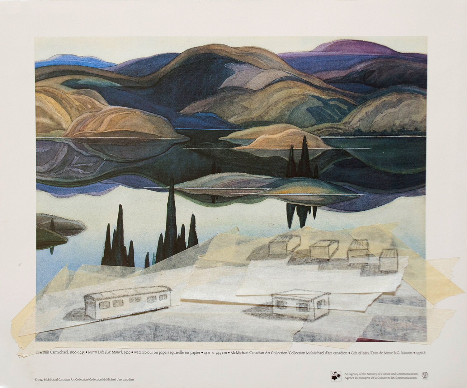 The redemption of Franklin Carmichael’s Miror lake (1929), Pencil and Maskingtape on a reproduction, 2013