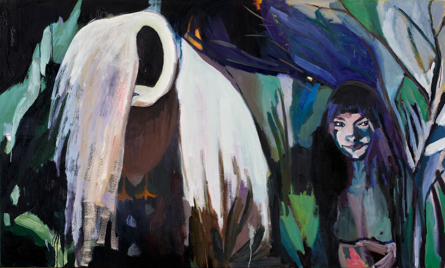 Talya Raz, "Swan and Girl", Oil on canvas, 90/150 cm, 2018, Photography credit: Dafna Gazit