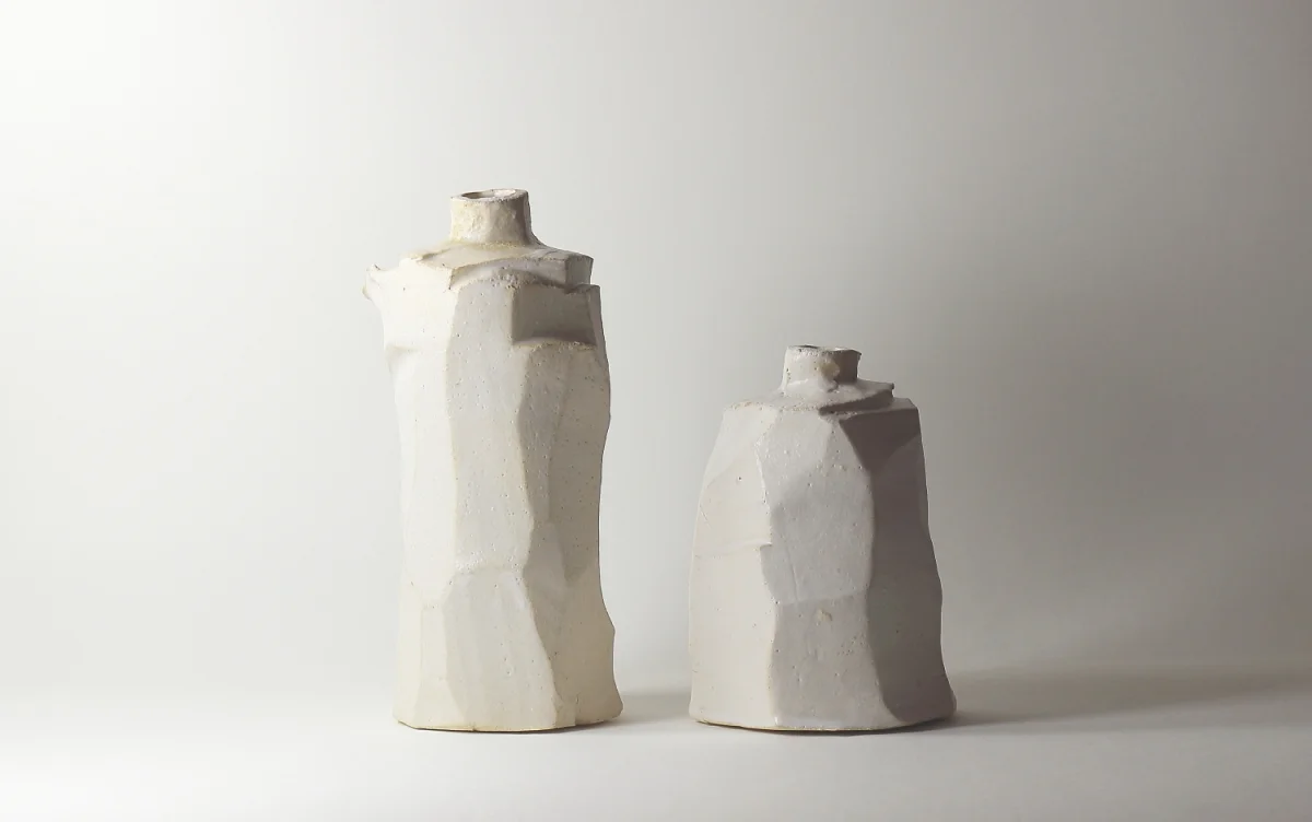 vases facettes, émail de cendres | ø 9cm x h 21cm - ø 10cm x h 15cm