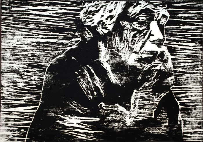Käthe Kollwitz portrait, Wood print, 30*40 cm, 2006