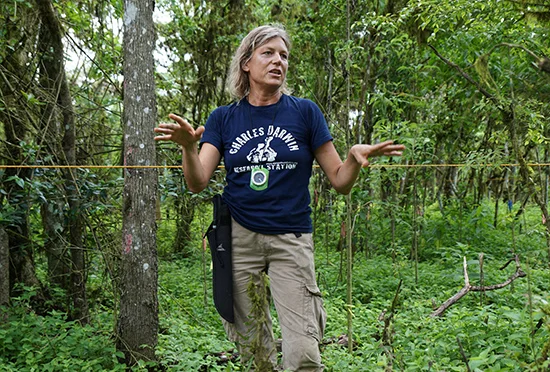 Dr. Heinke Jäger explaining the Scalesia forest restoration project Photo © Stefan Tucker